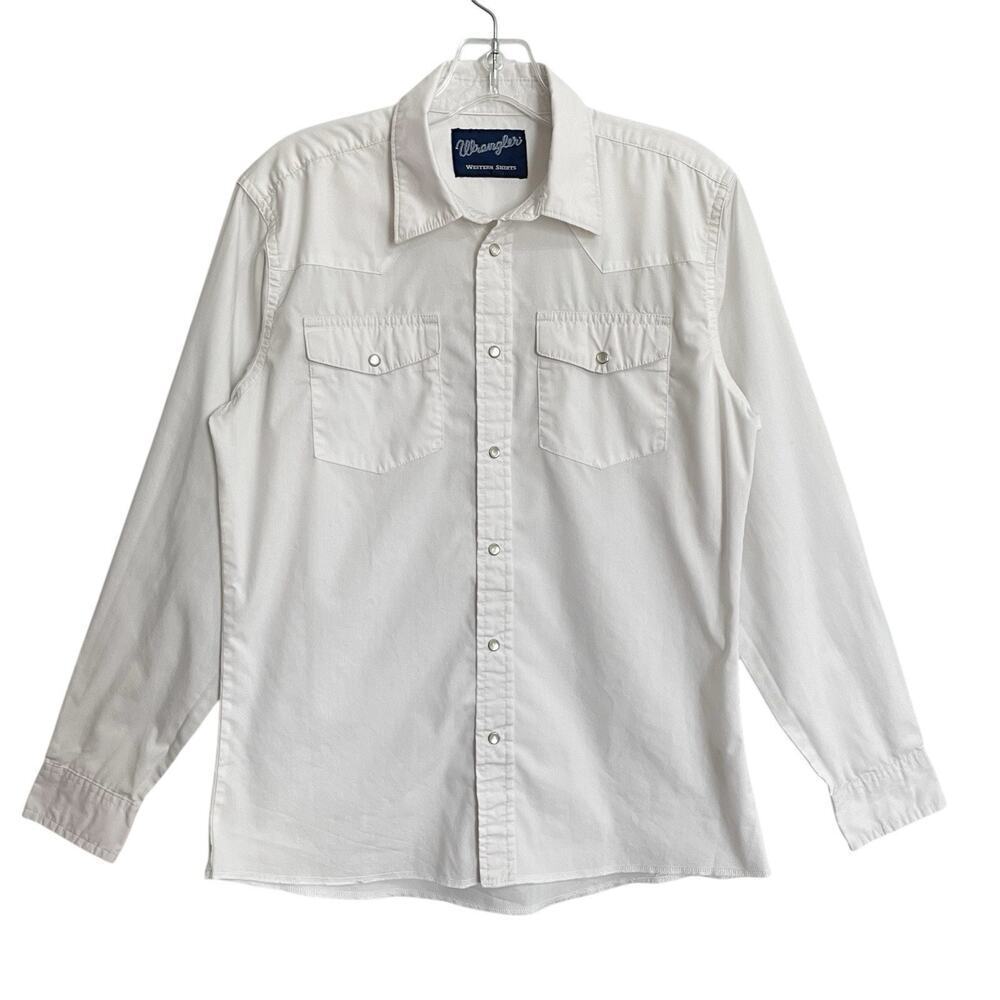 Wrangler Western Shirt Women XL White Pearl Snap Long Sleeves Cowgirl Rodeo Fe…